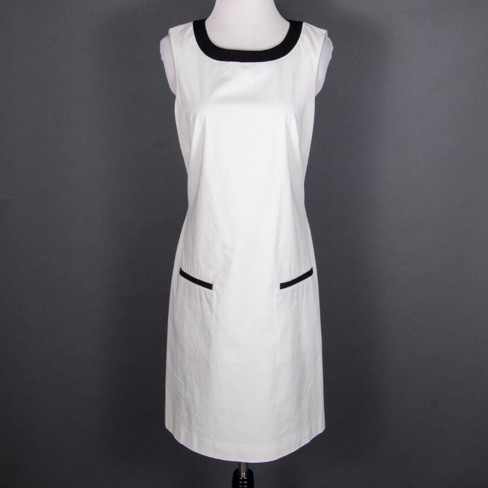 Theory Cortney CB Cotton Blend White Sleeveless Knee Length Sheath Dress 8